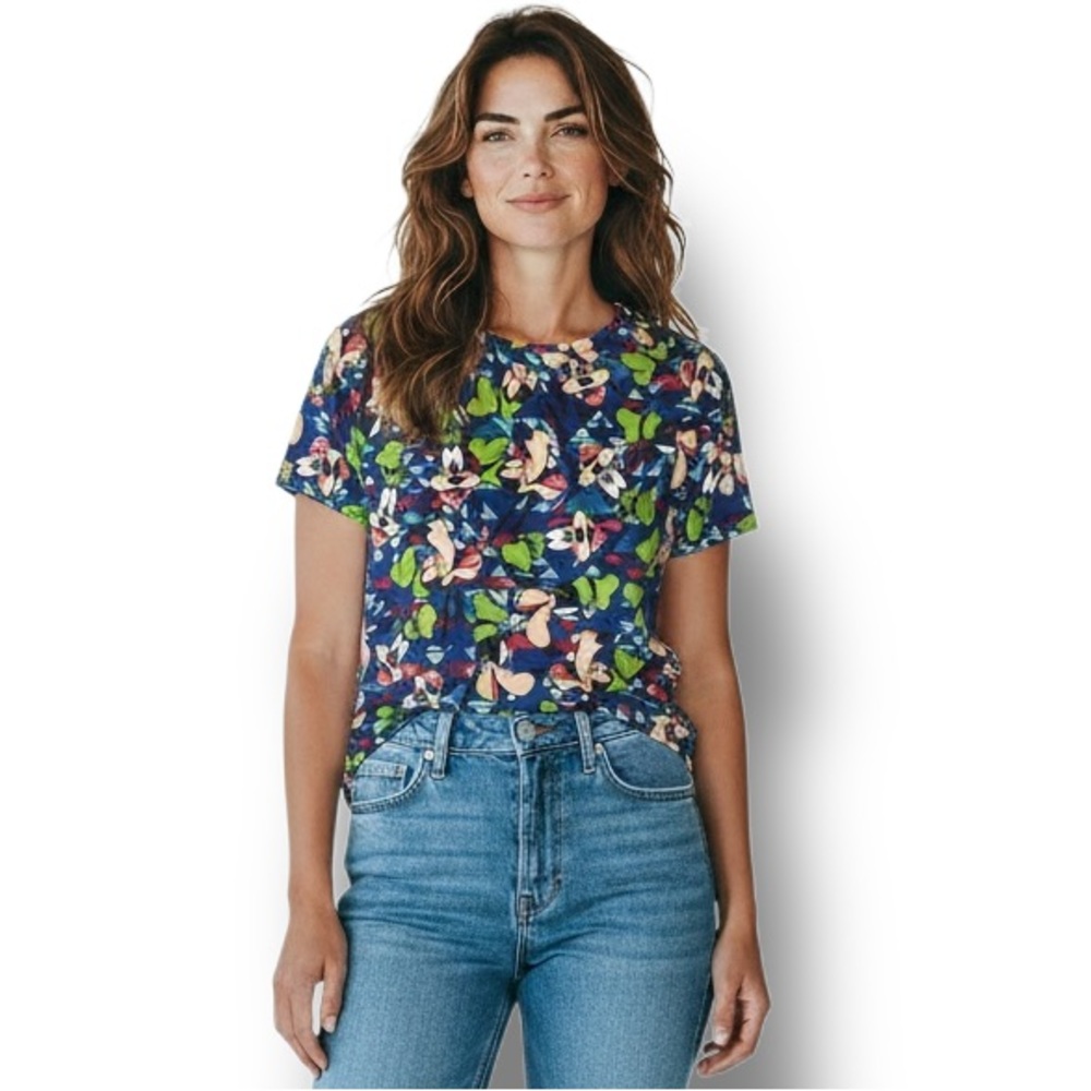LuLaRoe Disney Women’s Irma Tunic Top Goofy Geometric Hi-Lo Graphic Tee Multi M
